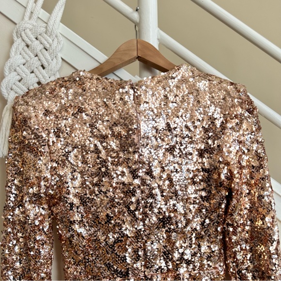 NWT Dress the Population Shauna Sequin V Neck Mini Dress Champagne Pink Gold XS - Picture 9 of 16